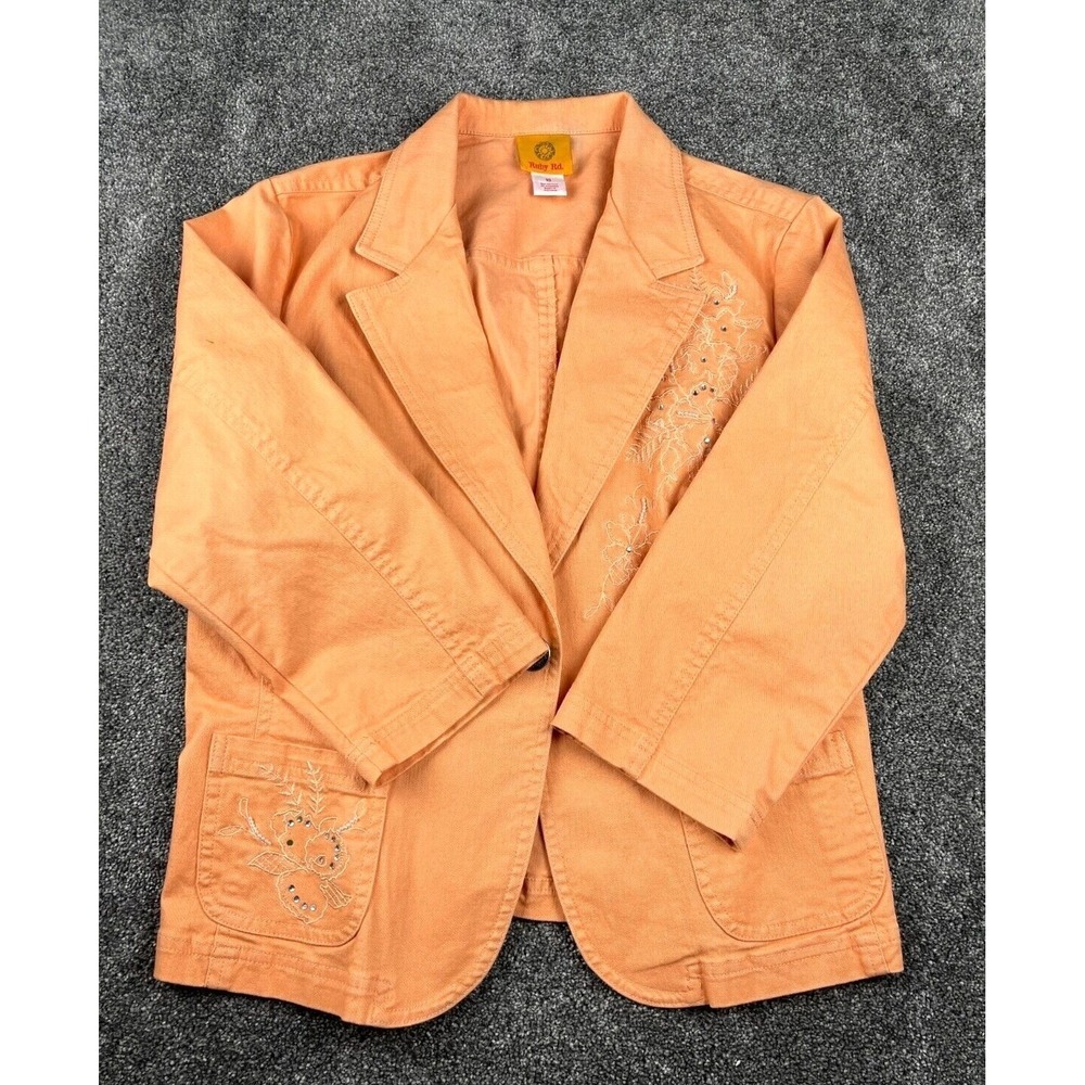 Ruby Rd.‎ Womens Embroidered Peach Blazer Jacket Size 10 Cotton